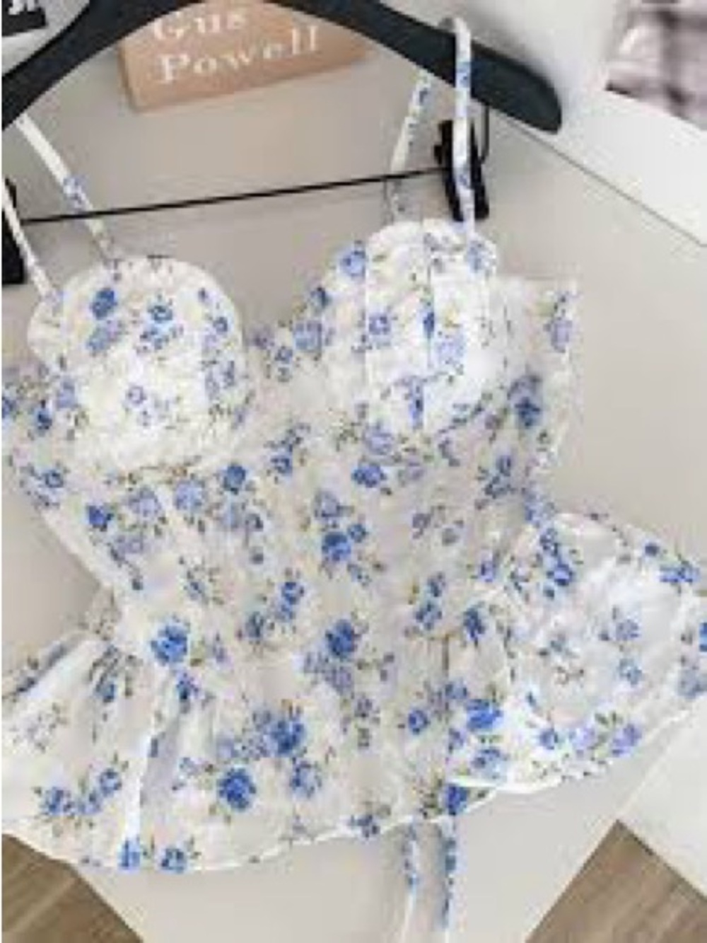 Floral Underwire Bustier Corset Top - White with Blue Floral